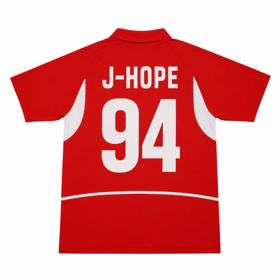 Camiseta BTS "J-Hope Polo Corea Roja" - Edición Fandom Exclusiva - vista trasera